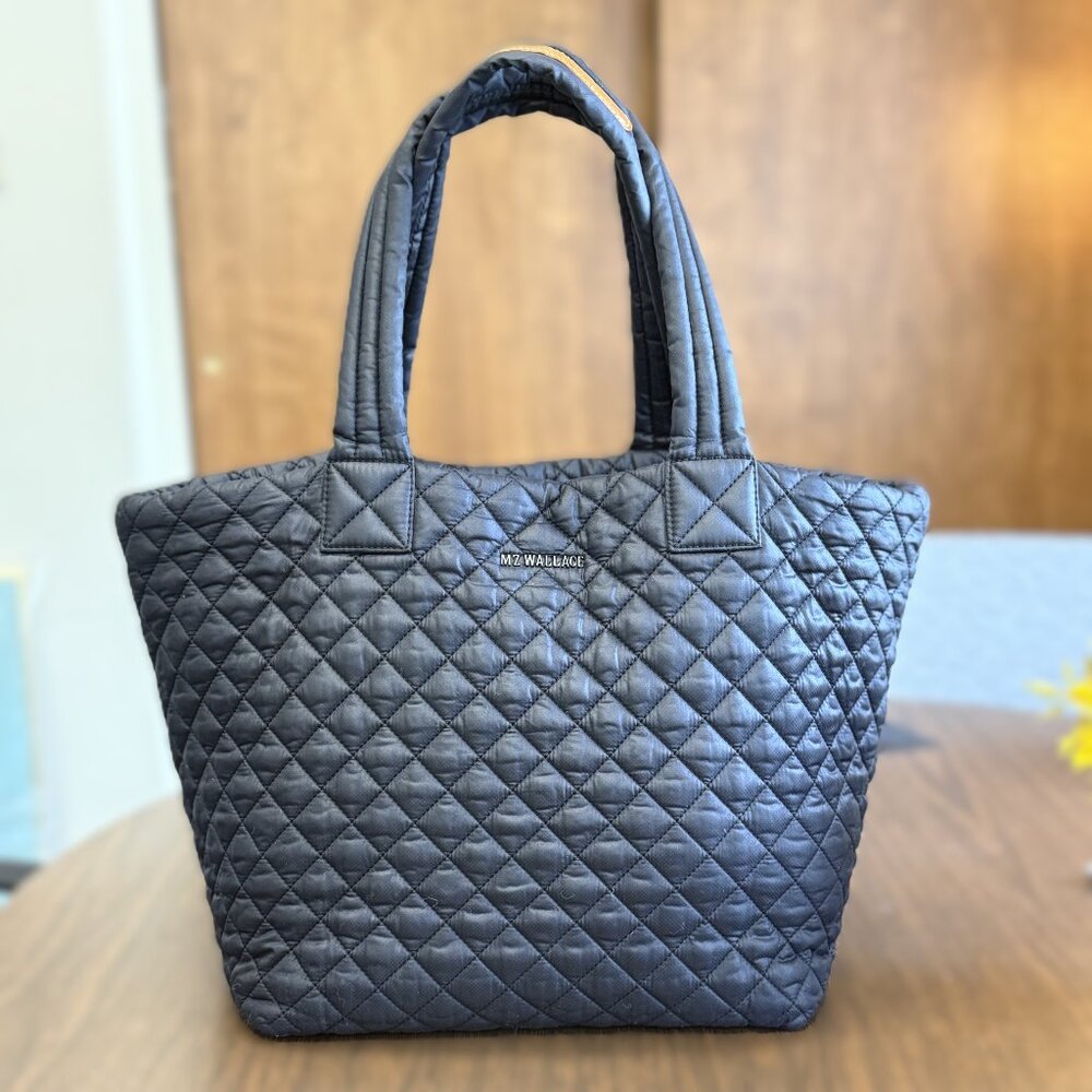 MZ Wallace Medium Metro Tote Black Quilted Nylon EUC w/ Pouch